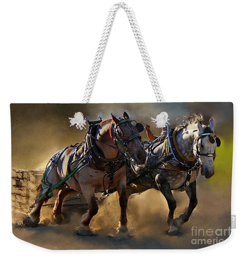 Horse Weekender Tote Bag featuring the photograph The Power of Two by Davandra Cribbie