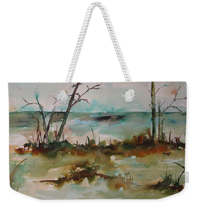 Water Weekender Tote Bag featuring the painting The Water's Edge by Robin Miller-Bookhout