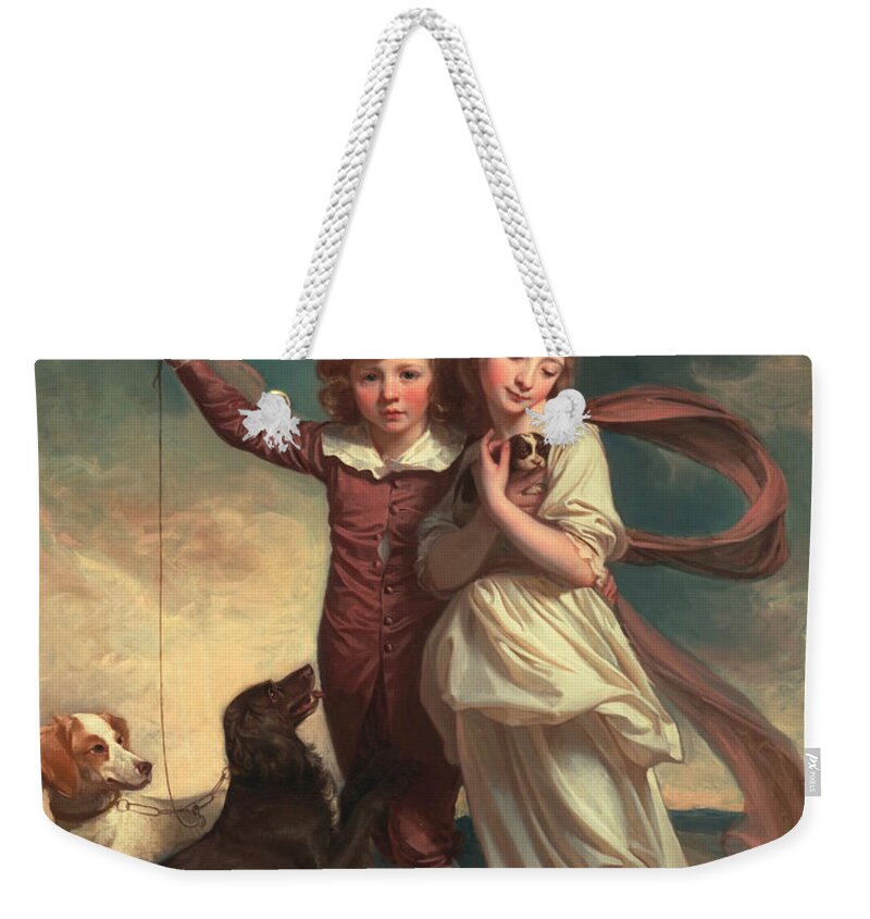 Male Weekender Tote Bag featuring the painting Thomas John Clavering and Catherine Mary Clavering by George Romney