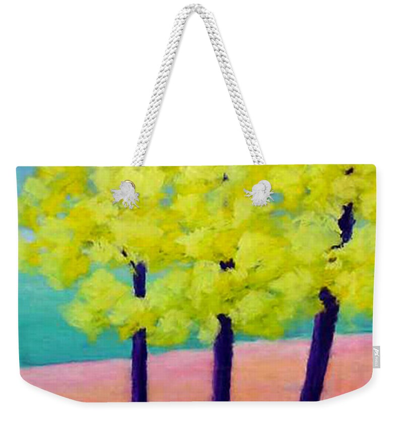 Trees Weekender Tote Bag featuring the painting Three Trees on Beach by Karin Eisermann