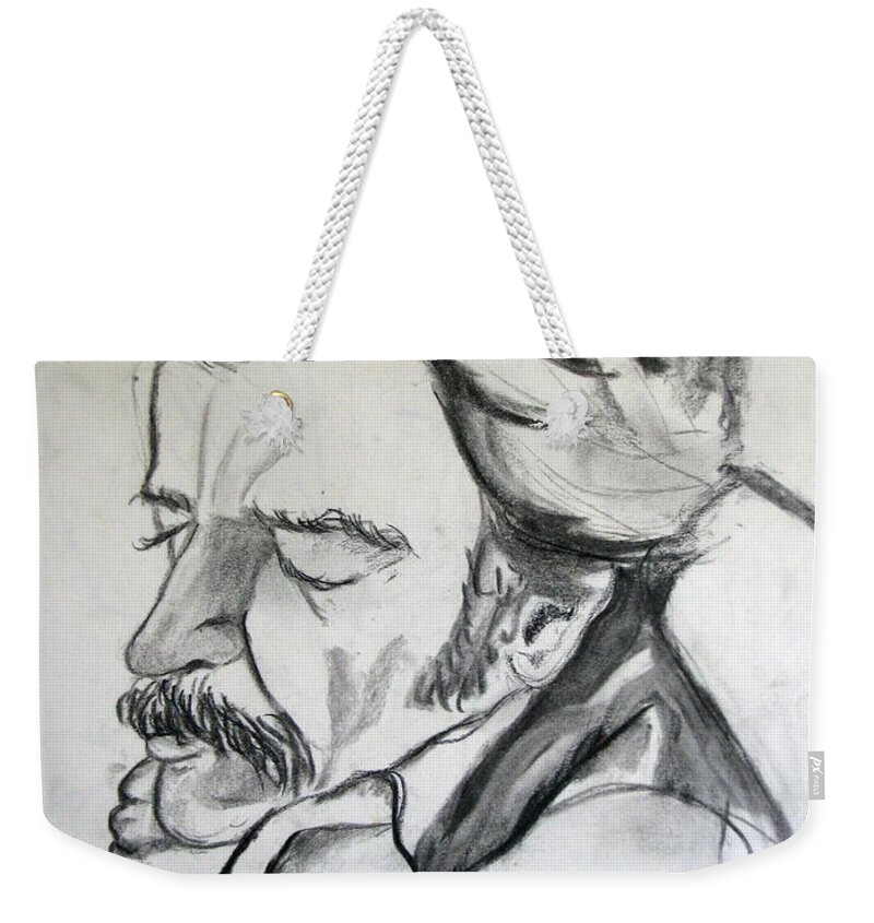 Man Weekender Tote Bag featuring the drawing Tired Man by Rory Siegel