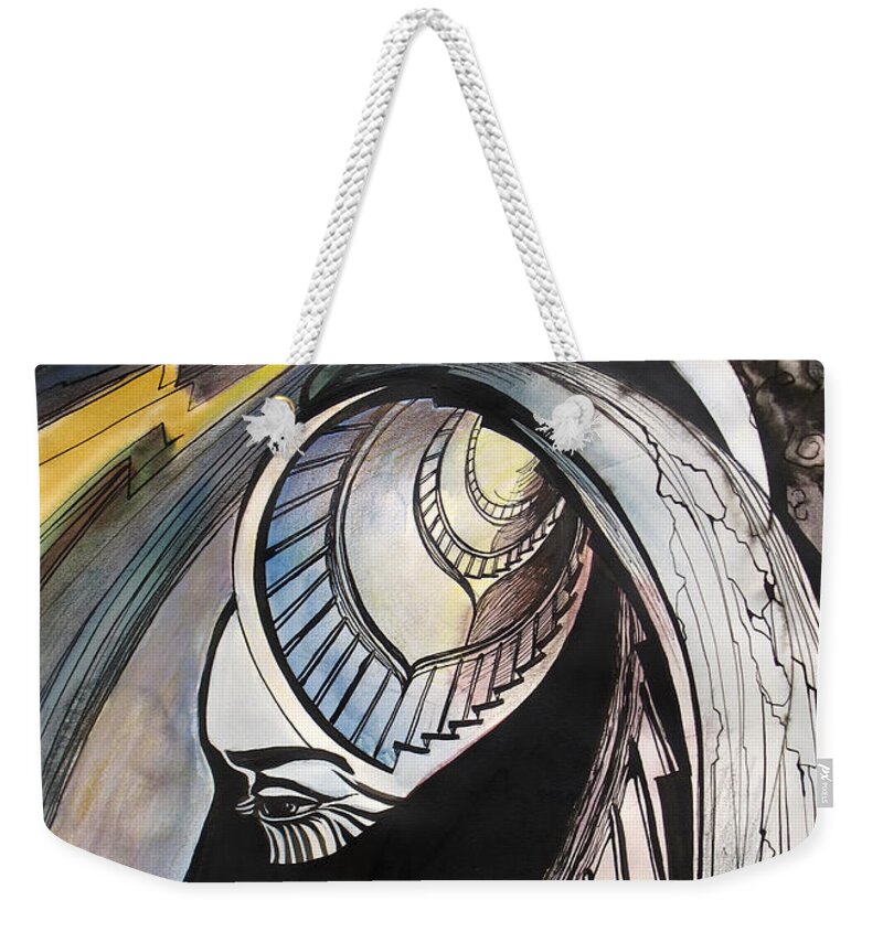 Face Weekender Tote Bag featuring the painting Tower Tarot by Valentina Plishchina