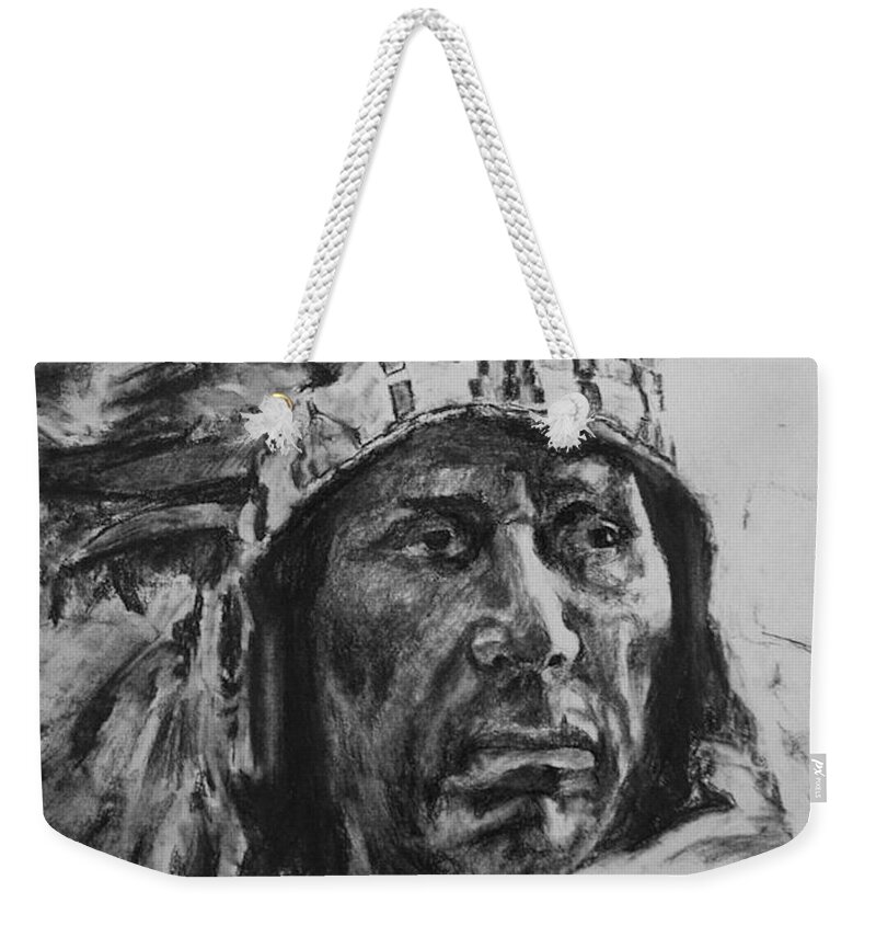 Native American Weekender Tote Bag featuring the drawing Tribute by Rachel Bochnia