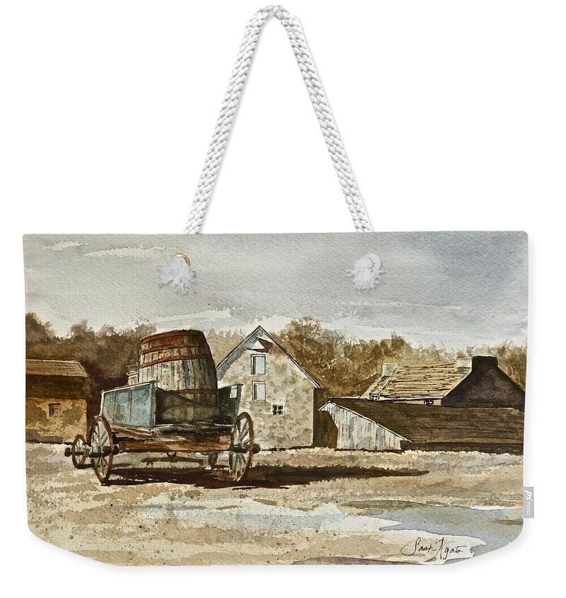 Cider Barrel Weekender Tote Bag featuring the painting Tribute to Andrew Wyeth I by Frank SantAgata