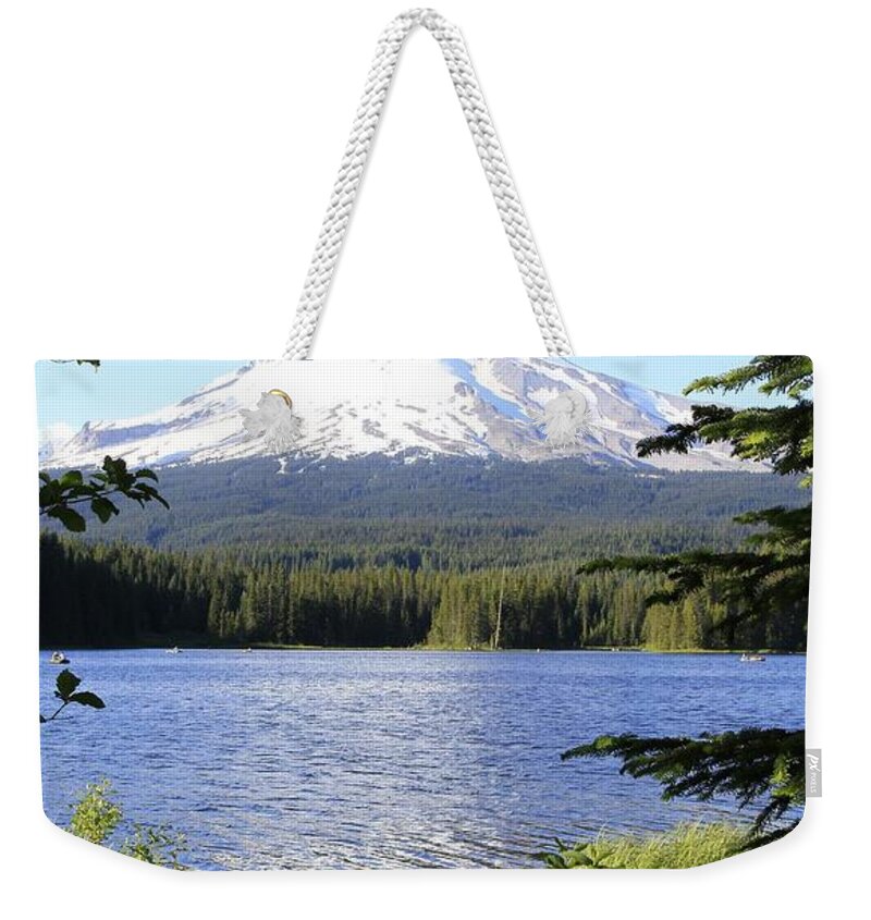 Trillium Lake Weekender Tote Bag featuring the photograph Trillium Lake at Mt. Hood by Athena Mckinzie