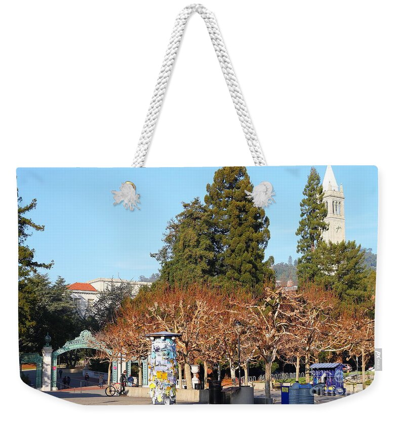 Sproul Plaza Weekender Tote Bag featuring the photograph UC Berkeley . Sproul Plaza . Sather Gate and Campanile Tower . 7D9996 by Wingsdomain Art and Photography