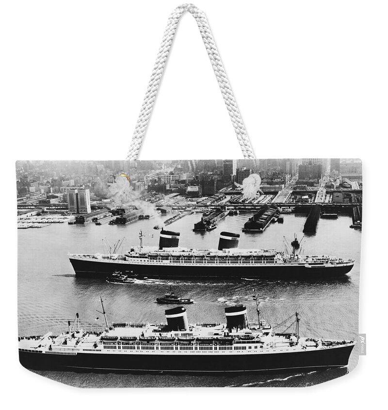 America Weekender Tote Bag featuring the photograph United States Lines Ships by Photo Researchers