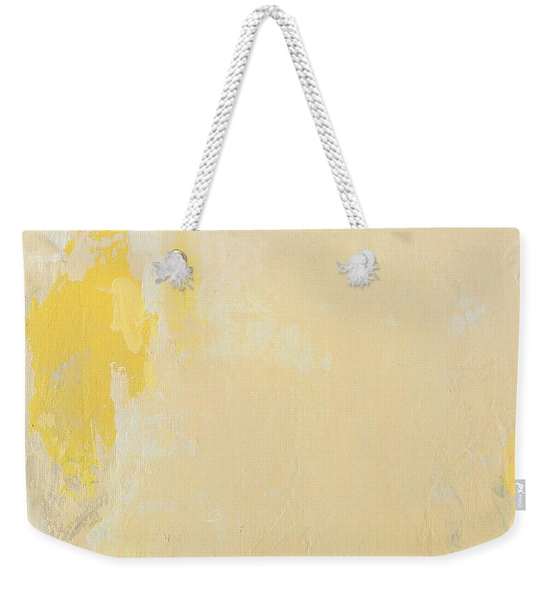 Painting Weekender Tote Bag featuring the painting Untitled Abstract - bisque with yellow by Kathleen Grace