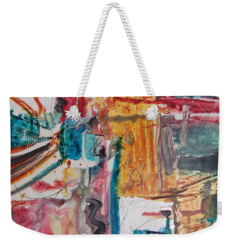 Abstract Painting Weekender Tote Bag featuring the painting Upsy Downsie by Cynthia Parsons
