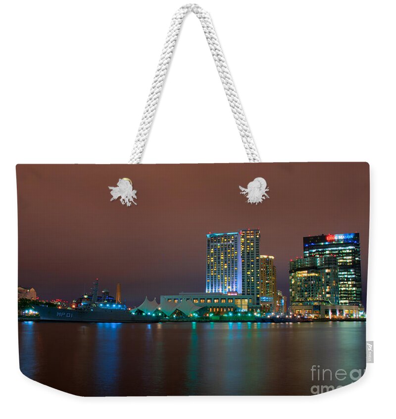 Baltimore Weekender Tote Bag featuring the photograph USCGC Eagle and Inner Harbor East by Mark Dodd