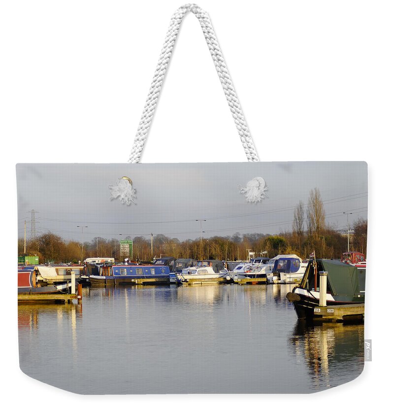 Staffordshire Weekender Tote Bag featuring the photograph Various Boats at Barton Marina by Rod Johnson