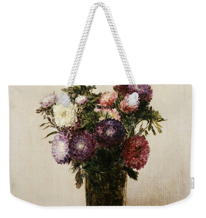 Still-life Weekender Tote Bag featuring the painting Vase of Flowers by gnace Henri Jean Fantin-Latour