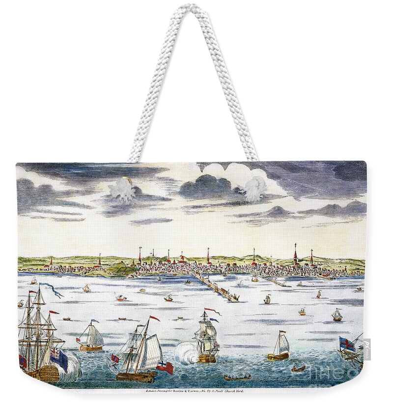 1730s Weekender Tote Bag featuring the drawing VIEW OF BOSTON, c1731-36 by Granger