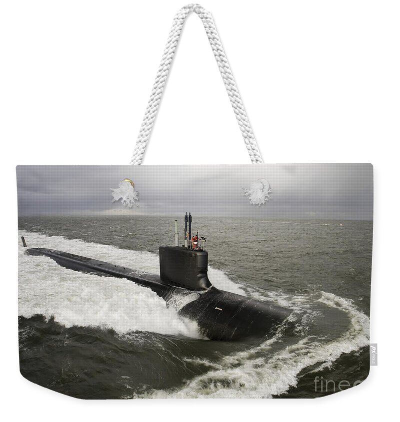 Submarine Weekender Tote Bag featuring the photograph Virginia-class Attack Submarine by Stocktrek Images