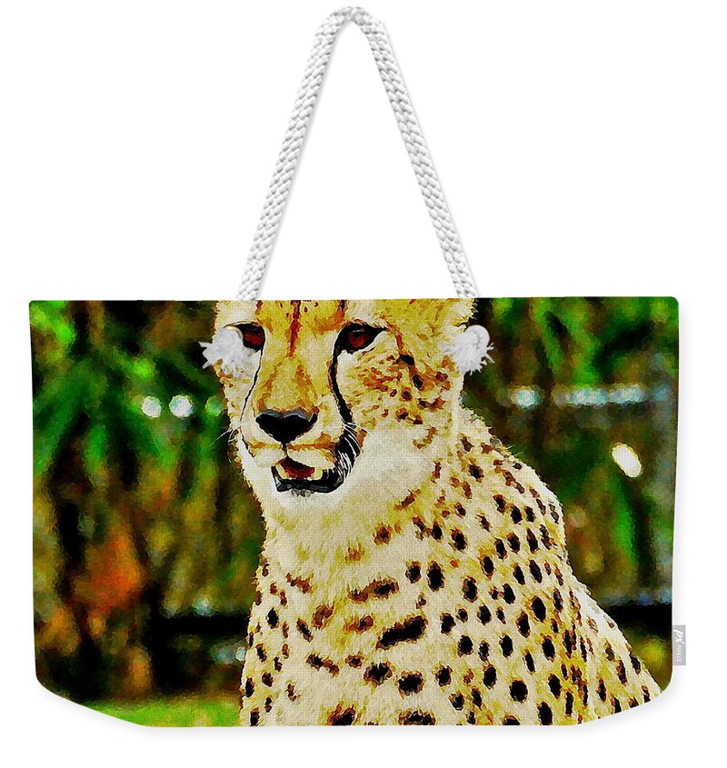 Digitally Altered Weekender Tote Bag featuring the photograph Watercolor Cheetah by Carol Bradley