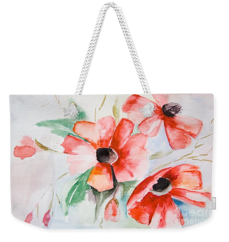 Backdrop Weekender Tote Bag featuring the painting Watercolor Poppy flower by Regina Jershova