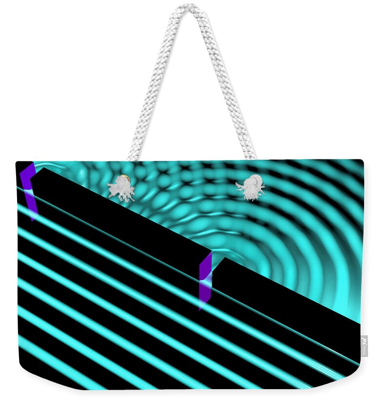 Beams Weekender Tote Bag featuring the digital art Waves Two Slit 4 by Russell Kightley