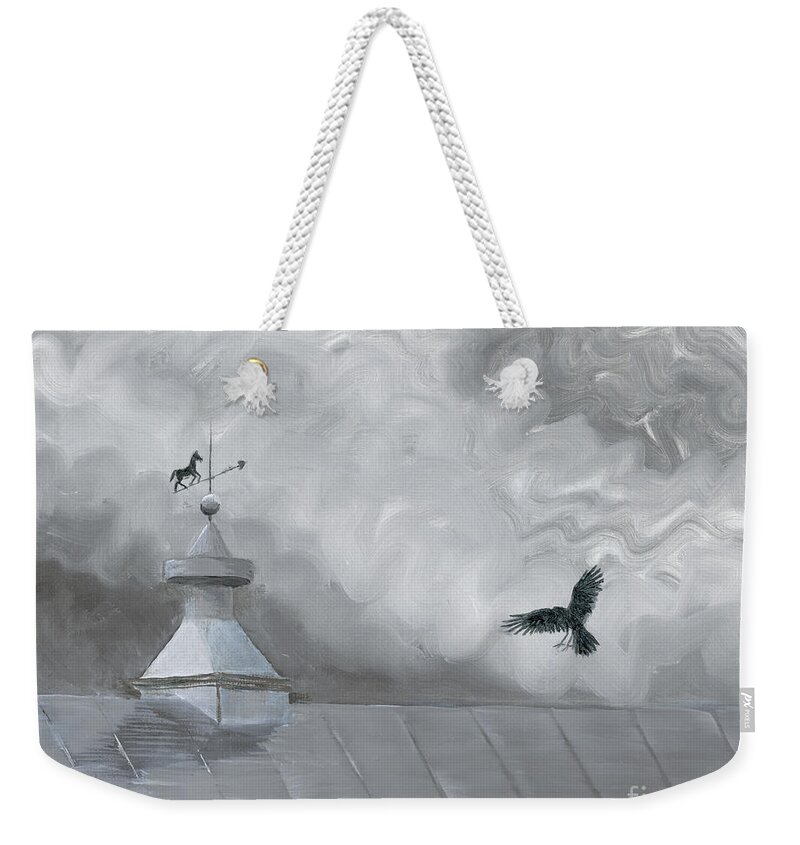 Crow Weekender Tote Bag featuring the painting Weather Vane by Jackie Irwin