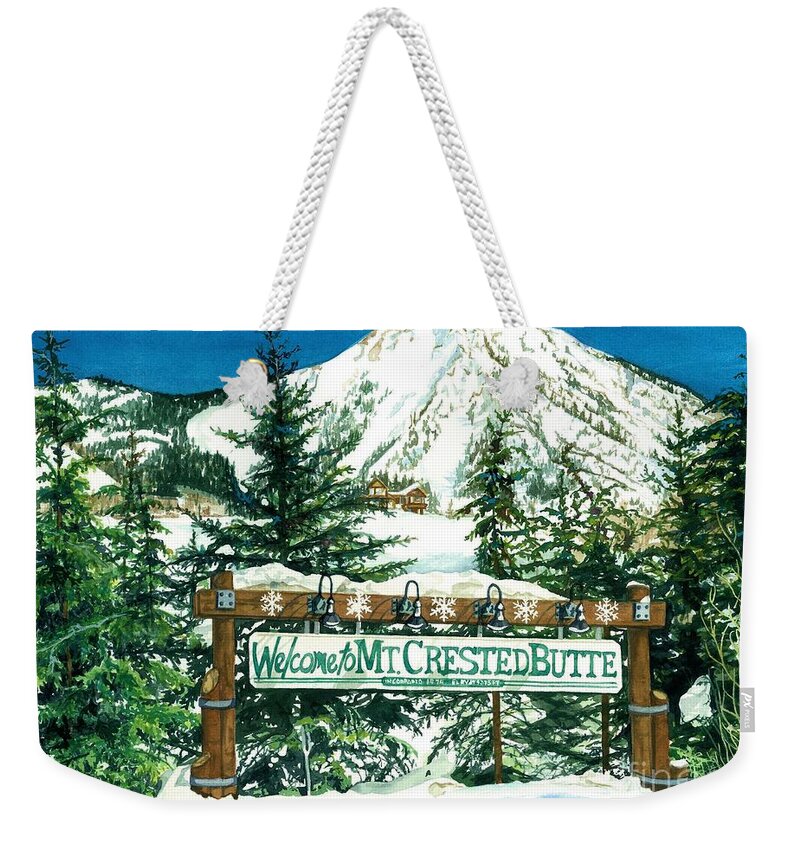 Watercolor Trees Weekender Tote Bag featuring the painting Welcome to the Mountain by Barbara Jewell