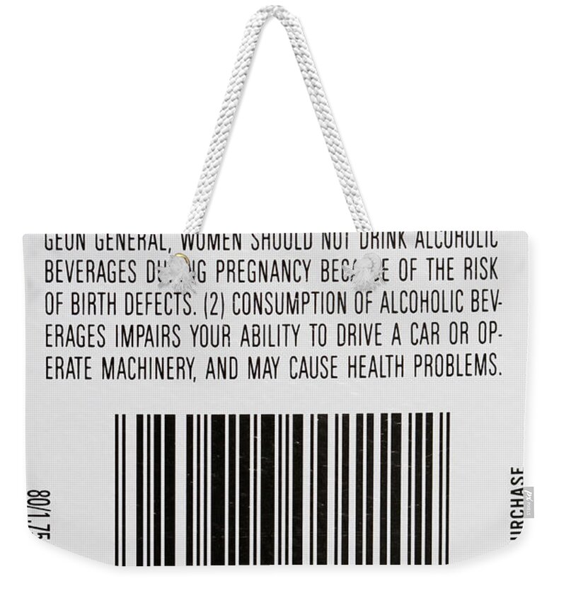 Beverage Weekender Tote Bag featuring the photograph Whiskey Health Warning by Photo Researchers