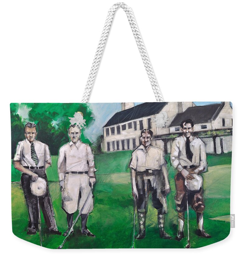 Golf Weekender Tote Bag featuring the painting Whistling Straits Boys by Tim Nyberg