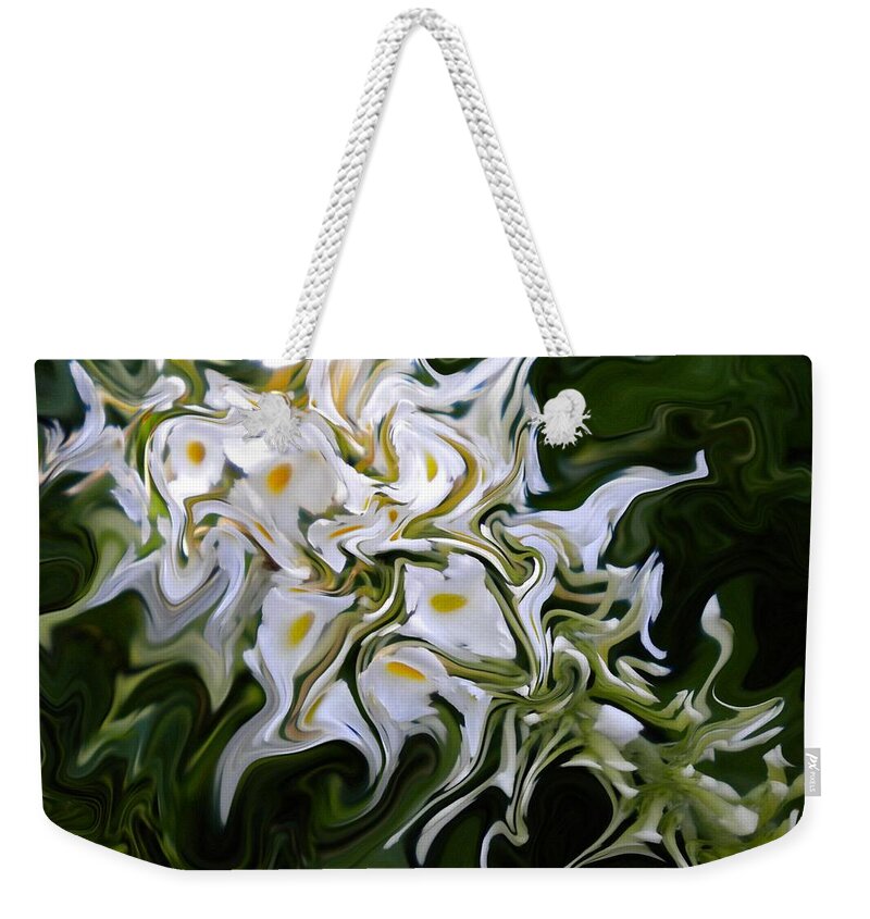 Abstract Weekender Tote Bag featuring the painting White Flowers 2 by Renate Wesley