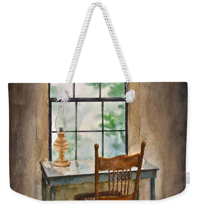Desk Weekender Tote Bag featuring the painting Window Seat by Frank SantAgata