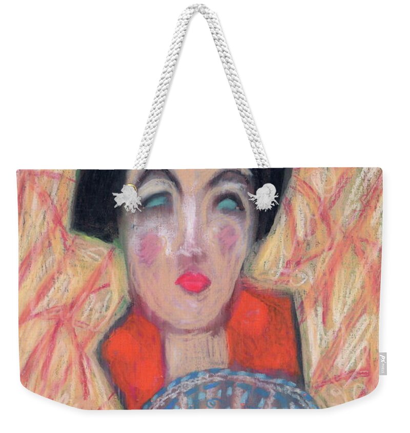 Crayon Weekender Tote Bag featuring the painting Woman with Fan by Todd Peterson