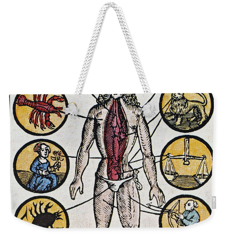 Zodiac Weekender Tote Bag featuring the photograph Woodcut With Medical Zodiac by Science Source
