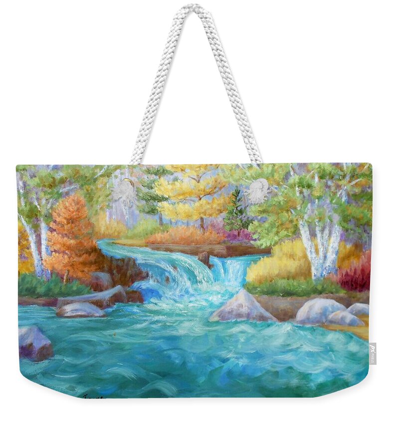 Stream Weekender Tote Bag featuring the painting Woodland Stream by Irene Hurdle