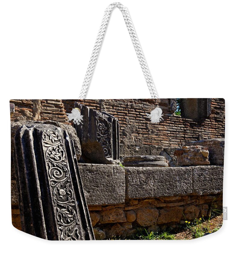 Ancient Weekender Tote Bag featuring the photograph Workshop of Pheidias - Ancient Olympia by Constantinos Iliopoulos