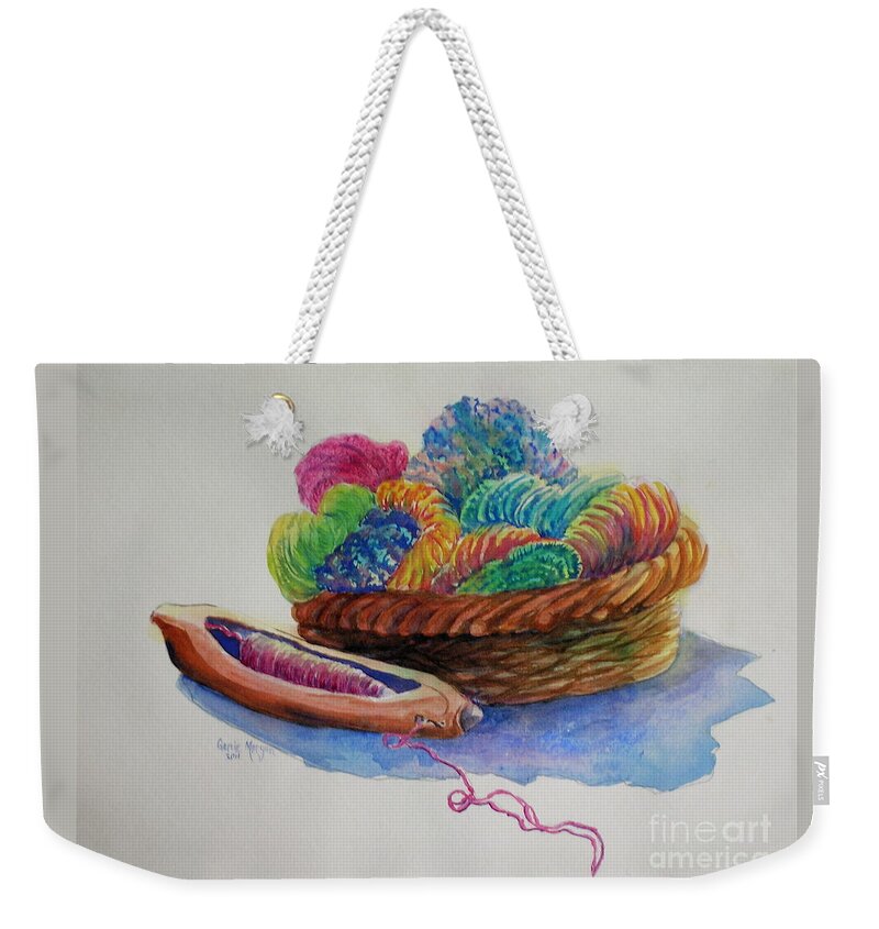 Yarn Weekender Tote Bag featuring the painting Yarn Still Life by Genie Morgan