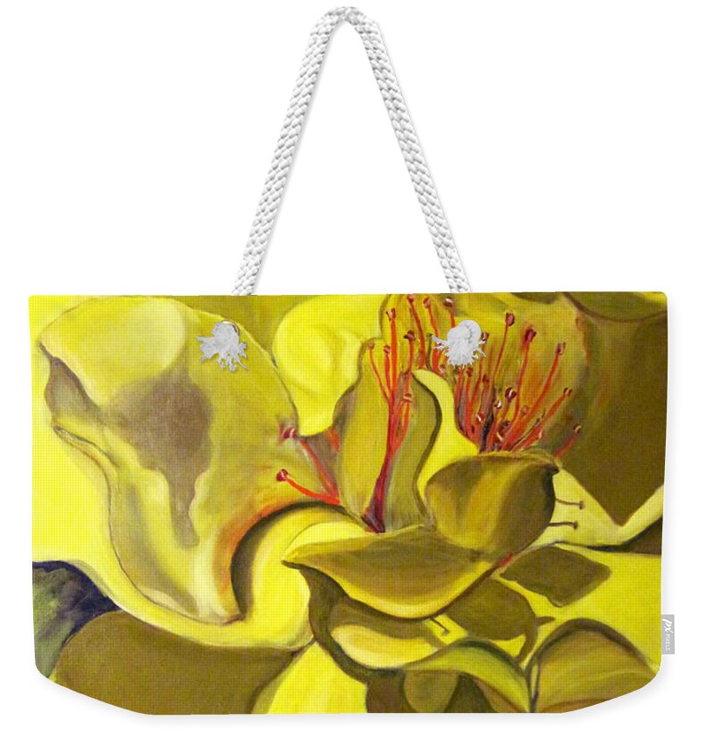 Yellow Rose Weekender Tote Bag featuring the painting Yellow Rose For Bette by Claudia Croneberger