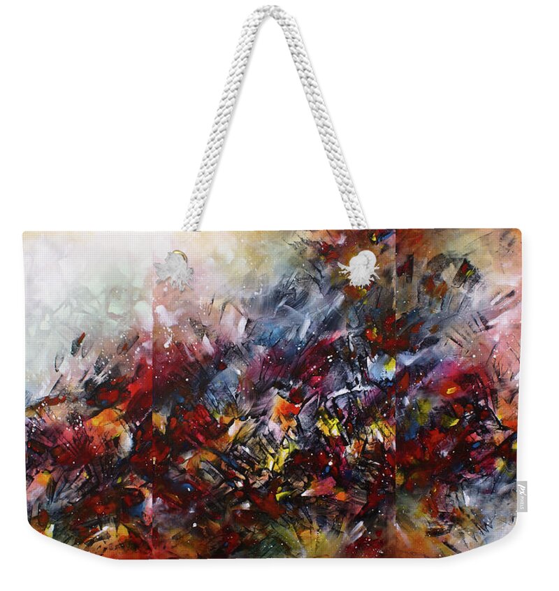 Abstract Weekender Tote Bag featuring the painting ' Catastrophe ' by Michael Lang