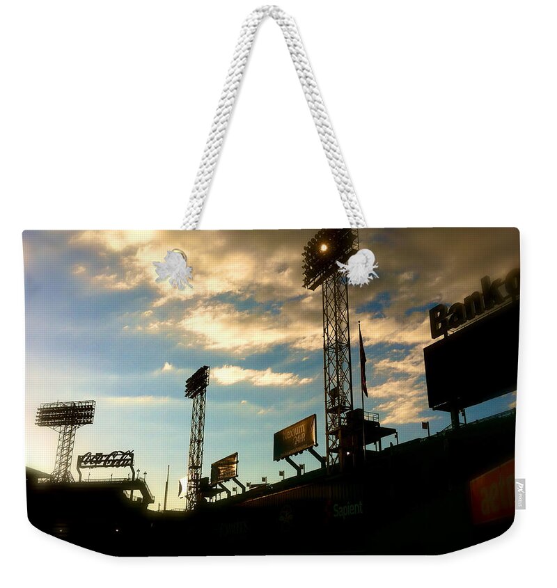 Fenway Park Collectibles Weekender Tote Bag featuring the photograph Fenway Park Fenway Lights by Iconic Images Art Gallery David Pucciarelli