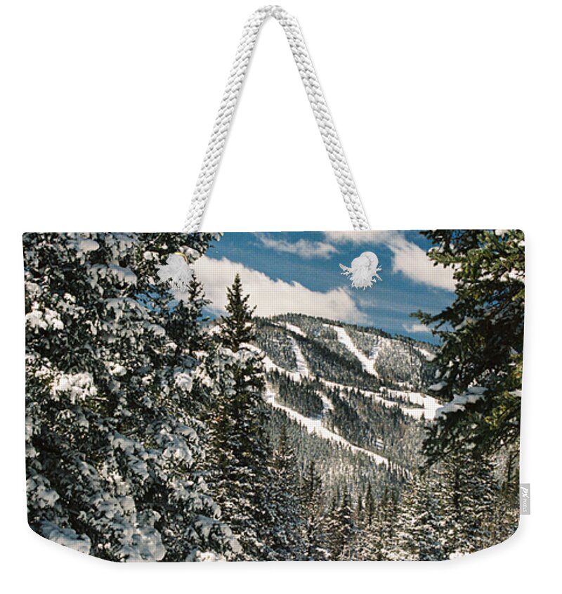 Red River Weekender Tote Bag featuring the photograph Fresh Powder by Ron Weathers