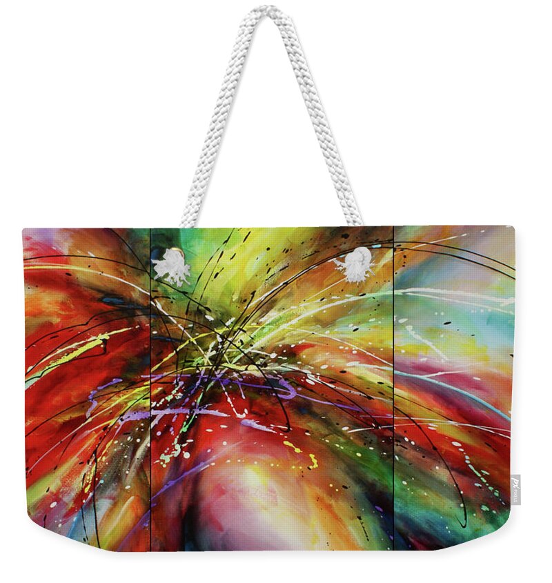 Abstract Weekender Tote Bag featuring the painting ' Shattered Forms ' by Michael Lang