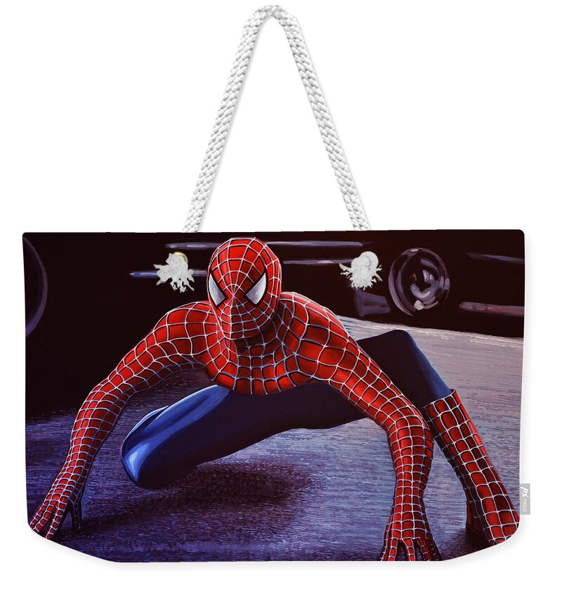 Spiderman Weekender Tote Bag featuring the painting Spiderman 2 by Paul Meijering