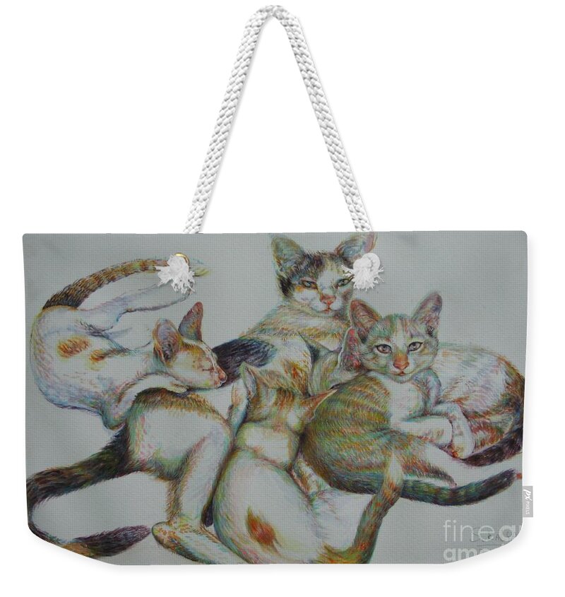 Cats Weekender Tote Bag featuring the painting The Family by Sukalya Chearanantana