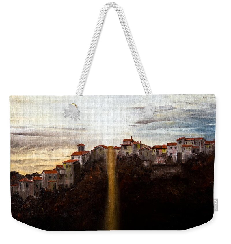 Landscapes Weekender Tote Bag featuring the painting The Last Ray by Michelangelo Rossi
