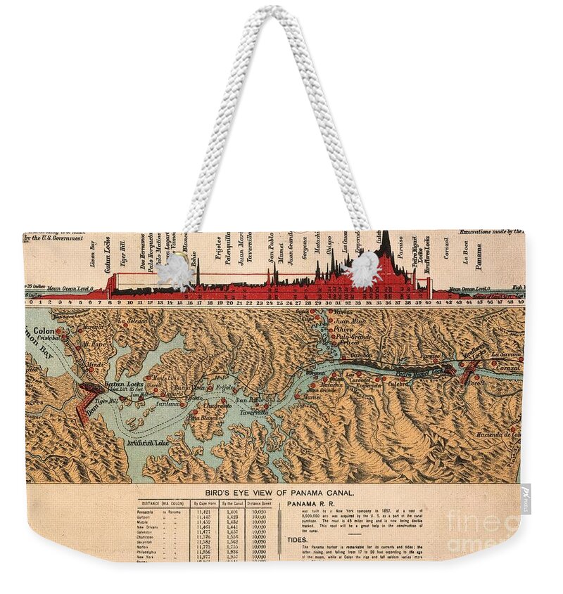 1914 Weekender Tote Bag featuring the painting Card: Panama Canal, 1914 #0035628 by Granger