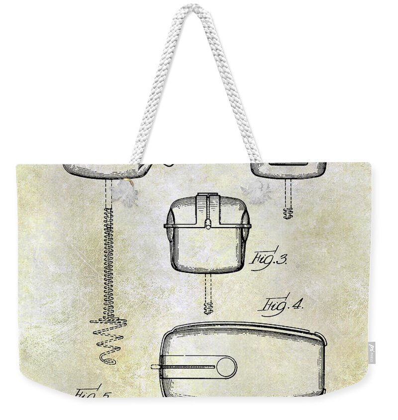 Whisk Or Mixer Patent Weekender Tote Bag featuring the photograph 1950 Electric Hand Mixer Patent Blue by Jon Neidert