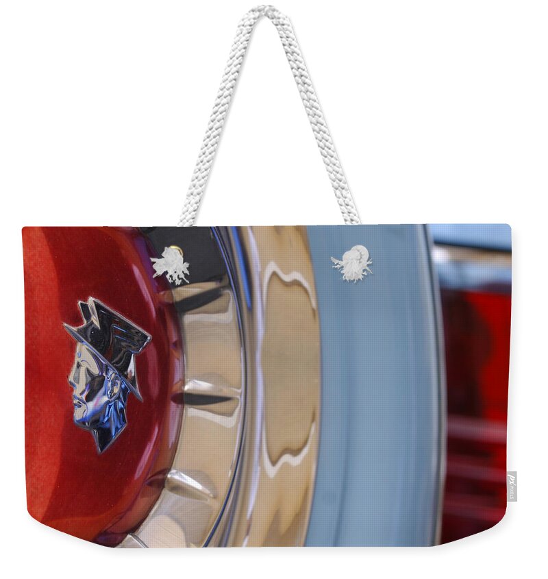 Car Weekender Tote Bag featuring the photograph 1954 Mercury Monterey Merco Matic Spare Tire by Jill Reger