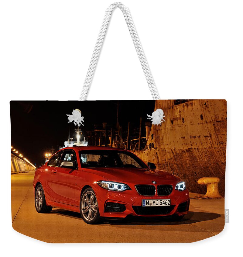 2014 Bmw M235i Coupe Weekender Tote Bag featuring the digital art 2014 BMW M235i Coupe #1 by Maye Loeser