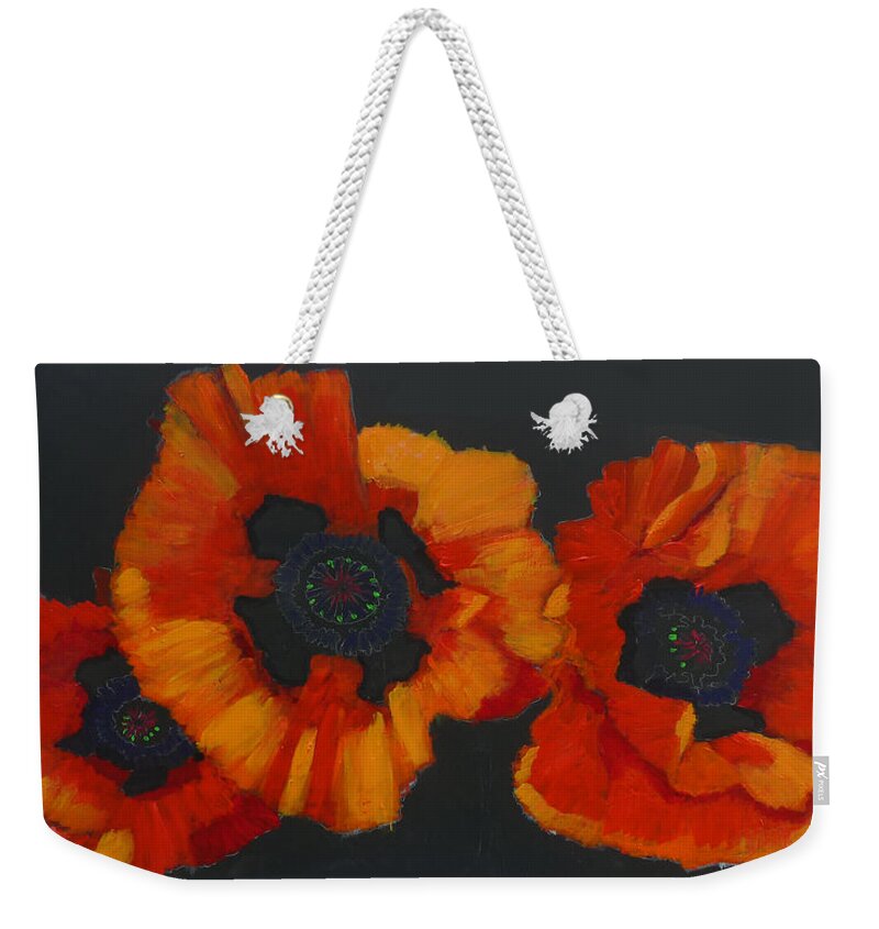Flowers Weekender Tote Bag featuring the painting 3 Poppies #1 by Richard Le Page