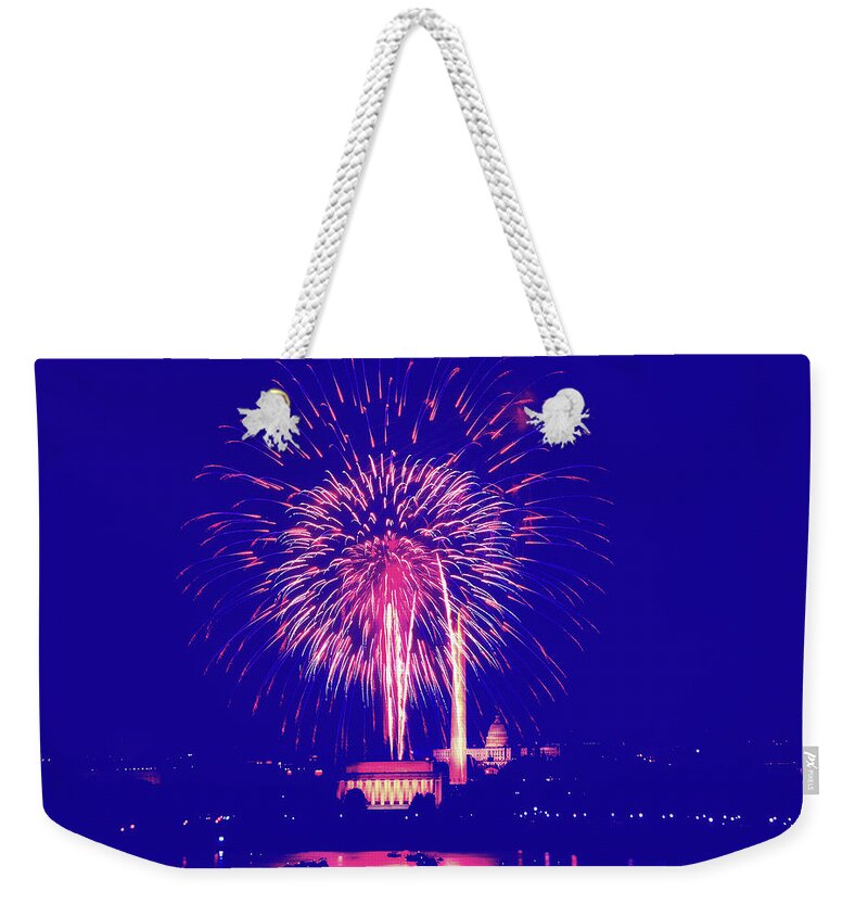July 4th Weekender Tote Bag featuring the photograph 4th of July Fireworks over Washington D.C. #1 by Mountain Dreams