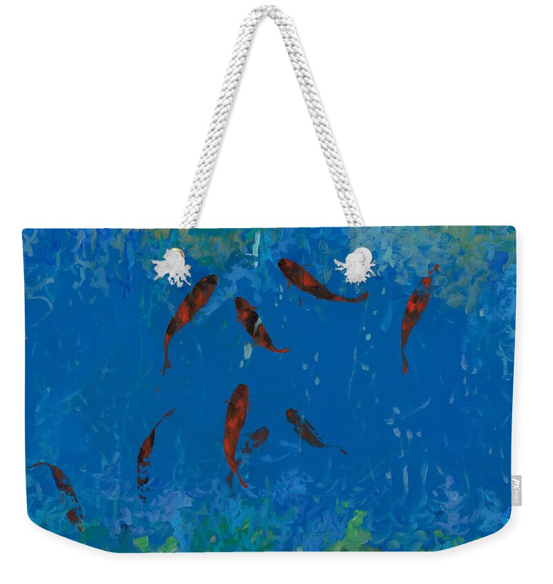 Fishscape Weekender Tote Bag featuring the painting 9 Pesciolini Rossi by Guido Borelli