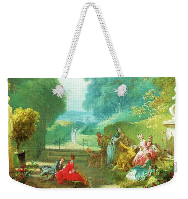 Jean-honore Fragonard Weekender Tote Bag featuring the painting A Game of Hot Cockles #2 by Jean-Honore Fragonard