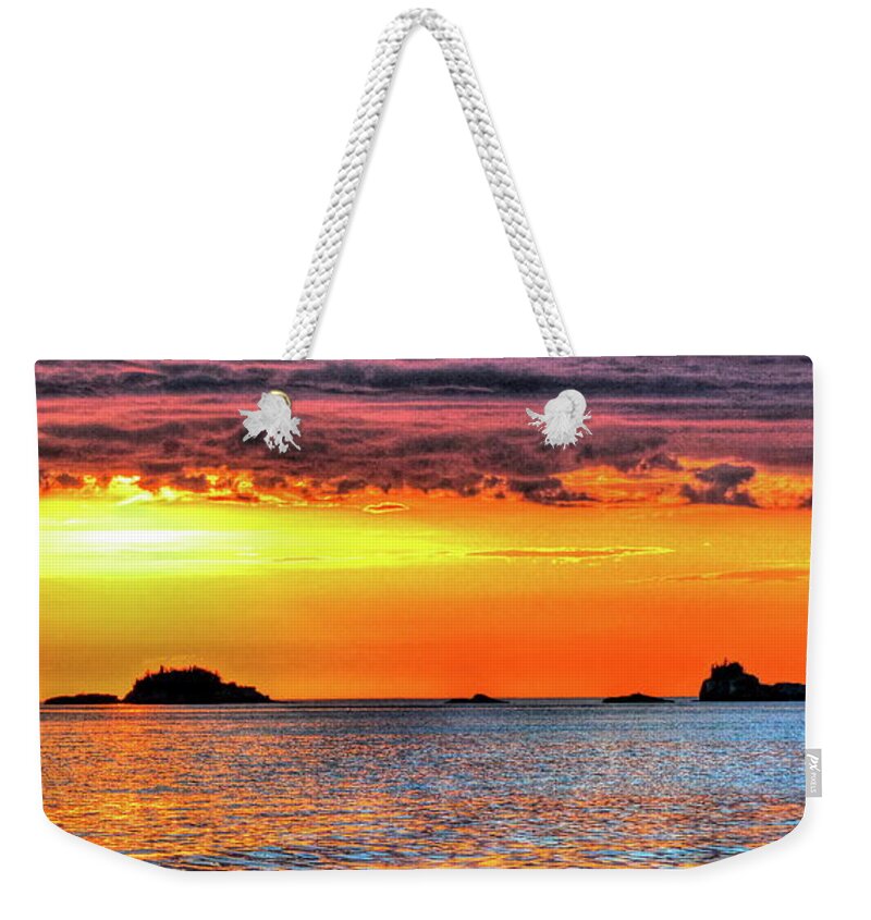 After Rising Well Before Dawn When Staying In Rock Harbor Weekender Tote Bag featuring the photograph A Glorious Morning on Lake Superior #2 by Don Mercer