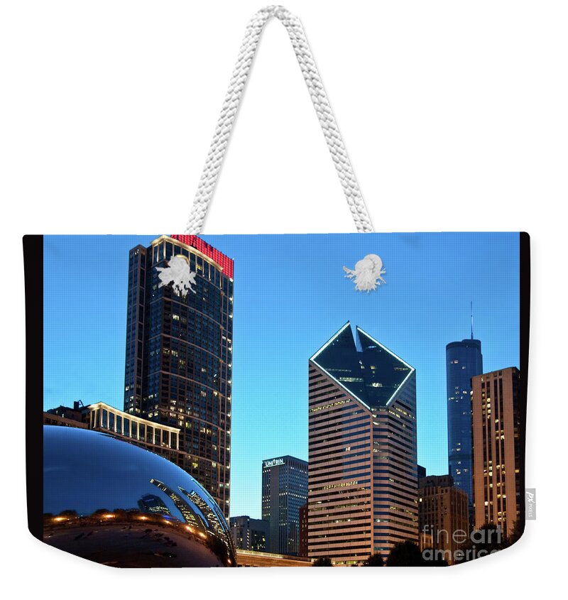 Bean Weekender Tote Bag featuring the photograph A View from Millenium Park at Dusk by David Levin